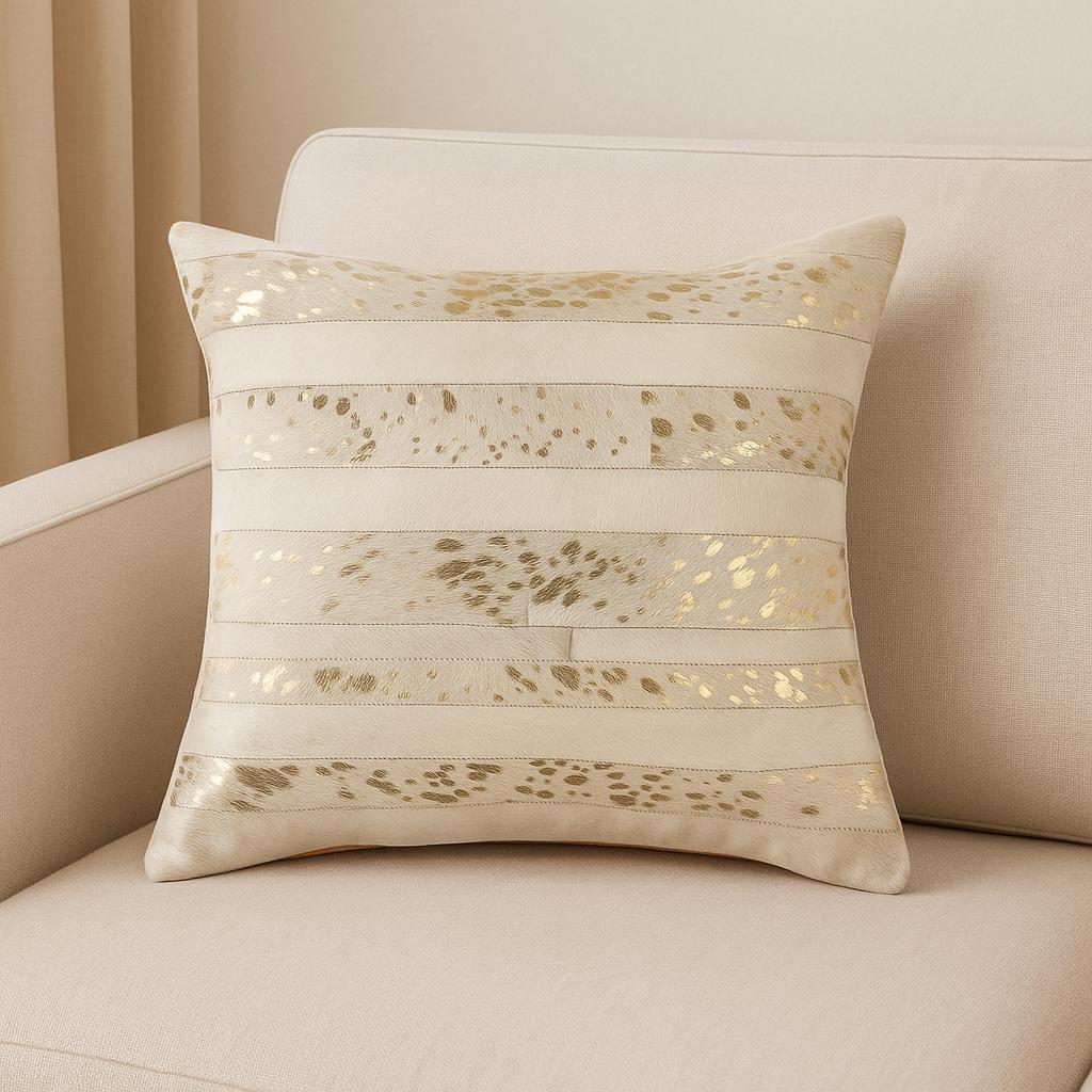 18" Beige Cowhide Throw Pillow