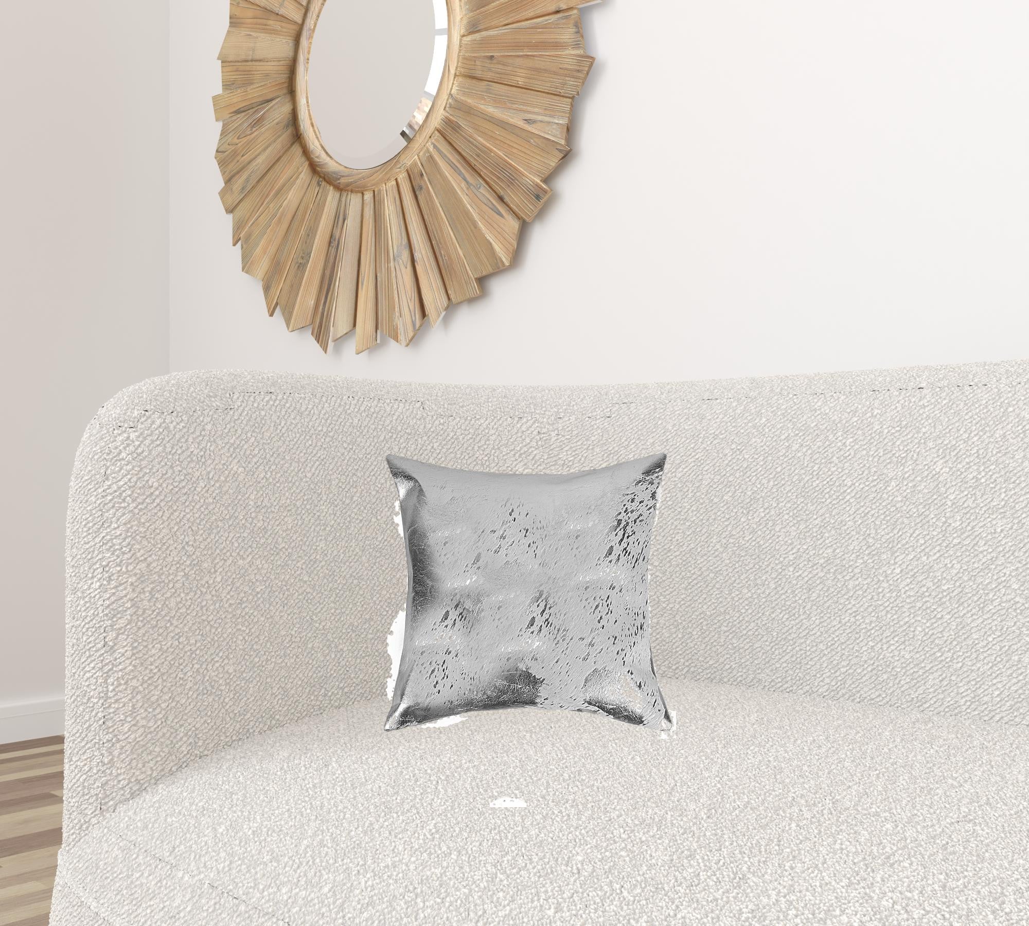 18" Silver Cowhide Throw Pillow