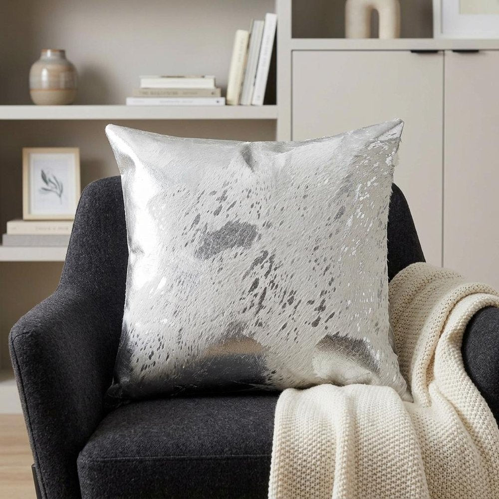 18" Silver Abstract Cowhide Throw Pillow