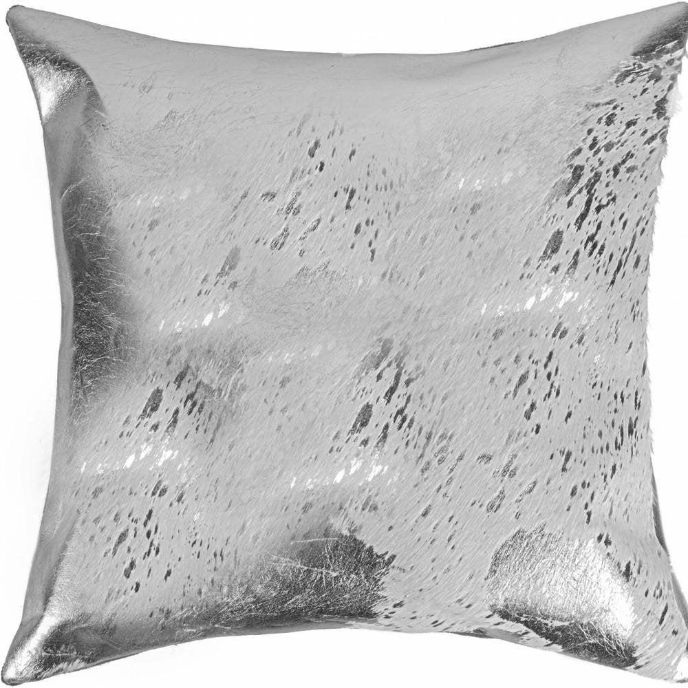 18" Silver Abstract Cowhide Throw Pillow