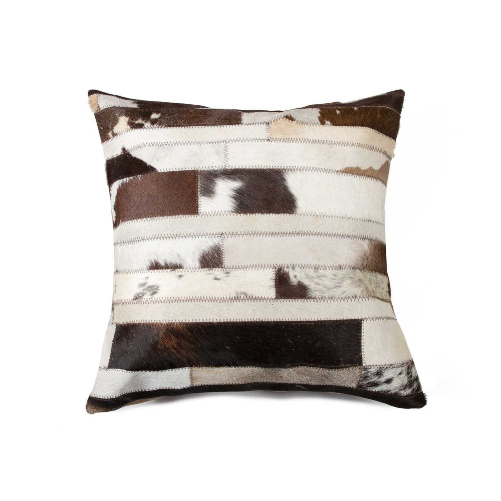 18" Chocolate And Ivory Striped Cowhide Throw Pillow