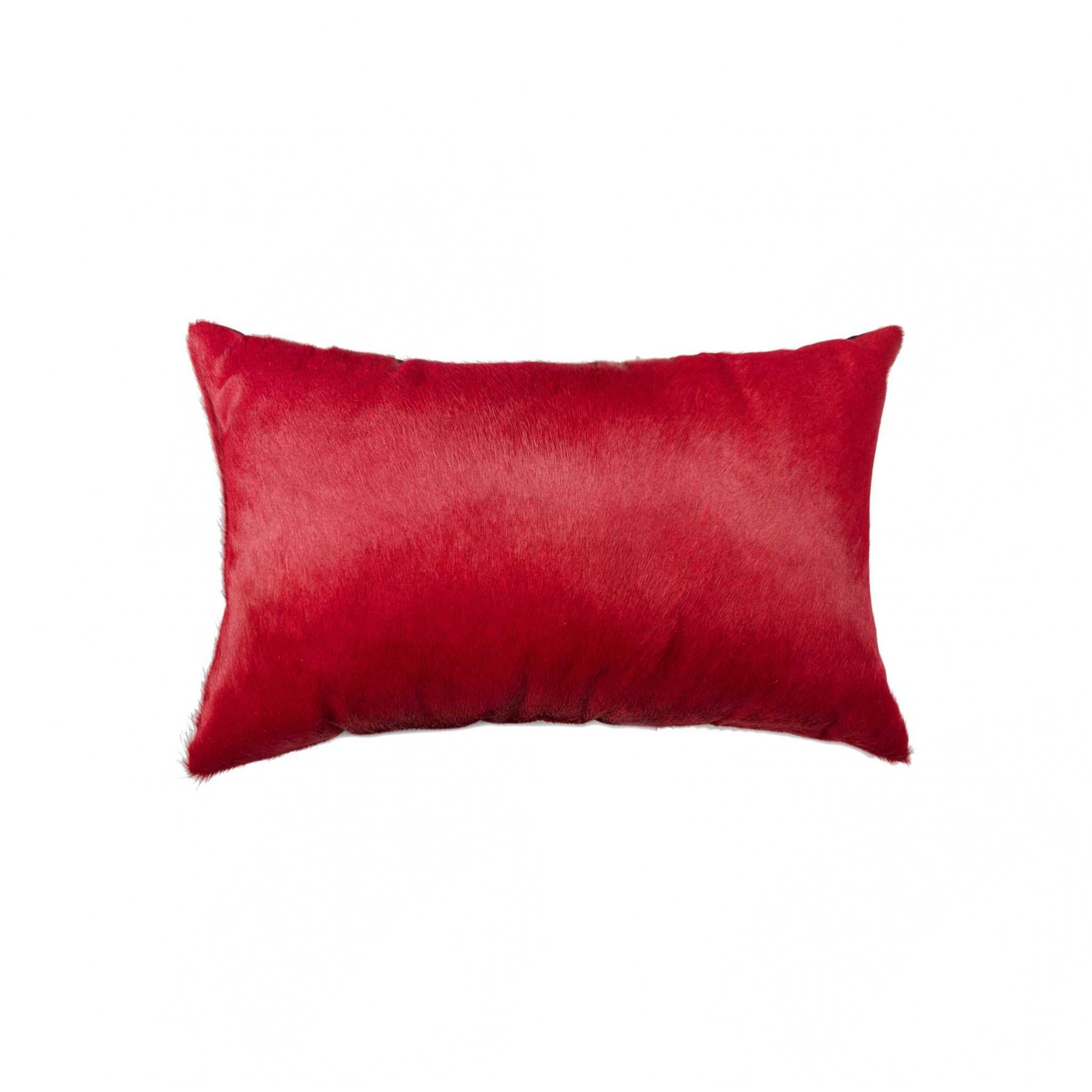 12" X 20" Wine Cowhide Lumbar Throw Pillow