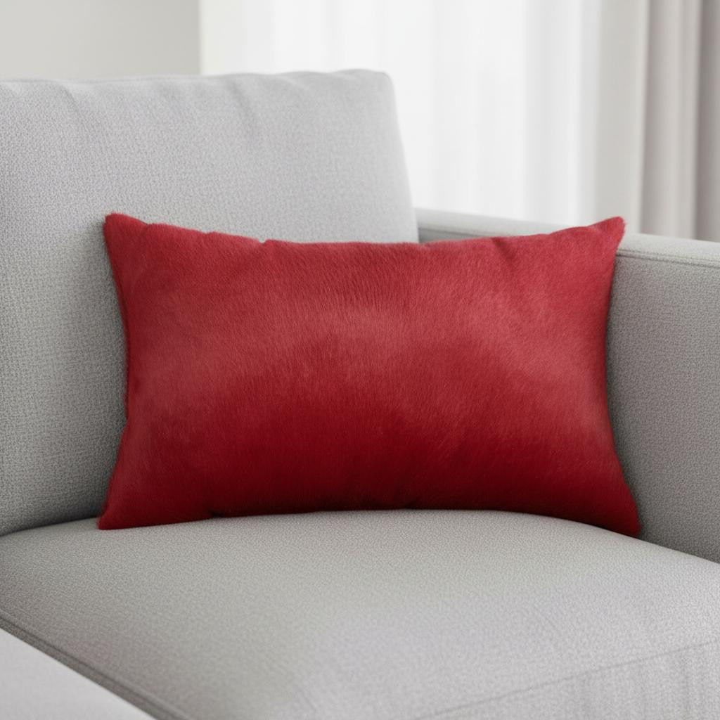 12" X 20" Wine Cowhide Lumbar Throw Pillow