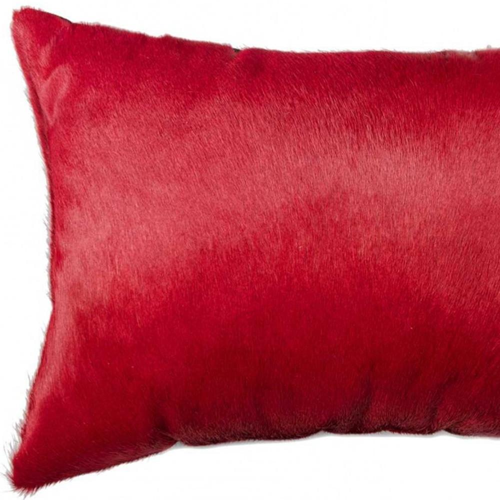 12" X 20" Wine Cowhide Lumbar Throw Pillow