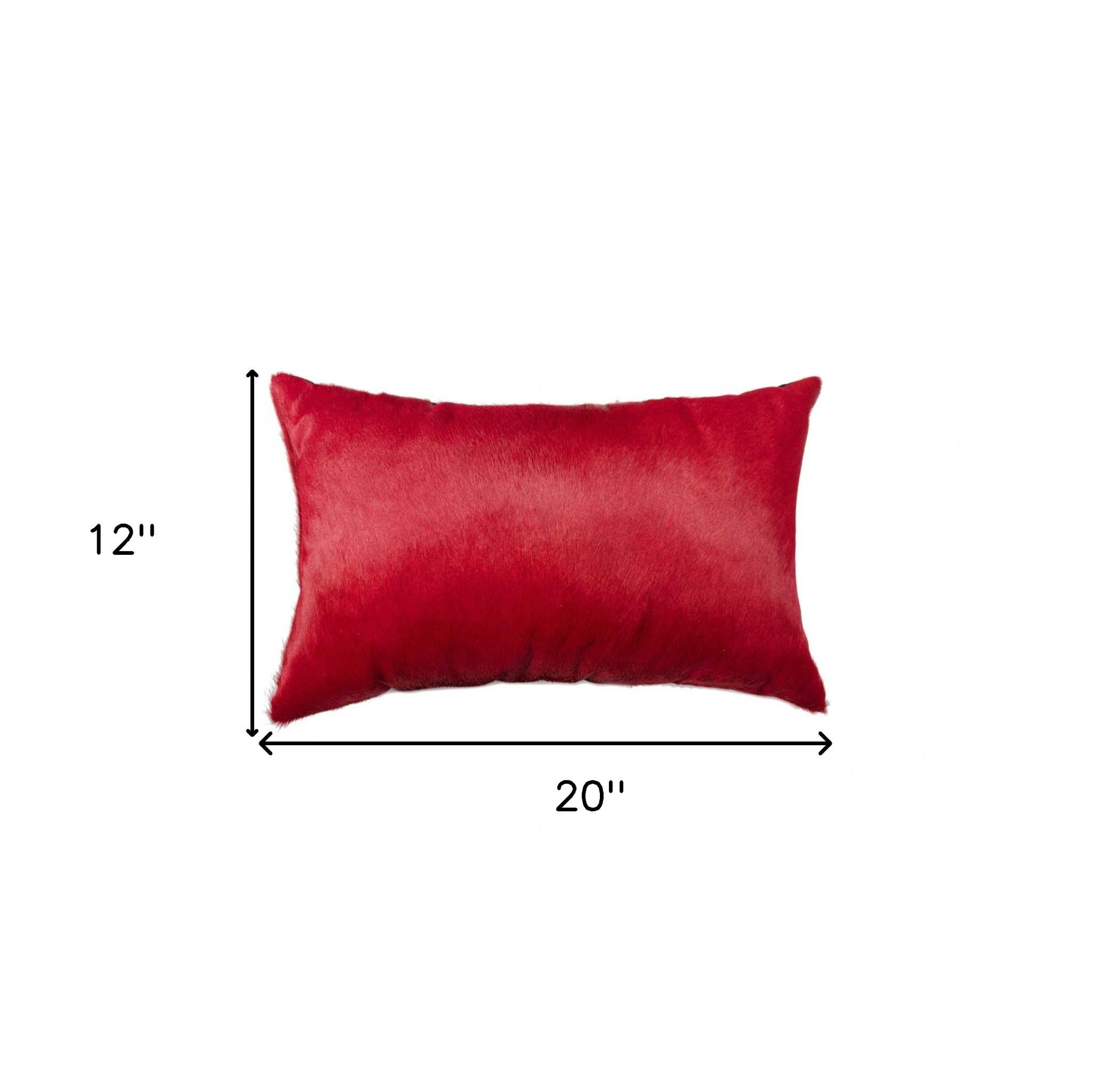 12" X 20" Wine Cowhide Lumbar Throw Pillow