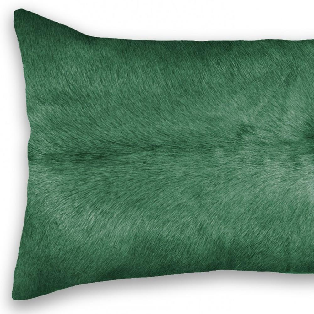 12" X 20" Green Cowhide Throw Pillow