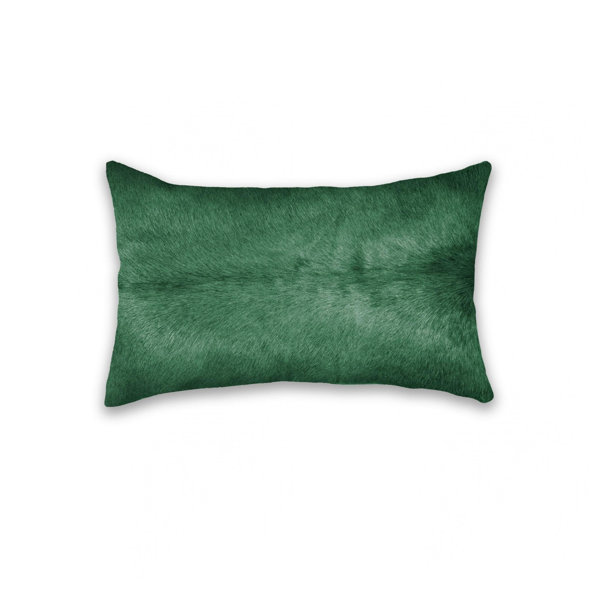 12" X 20" Green Cowhide Throw Pillow