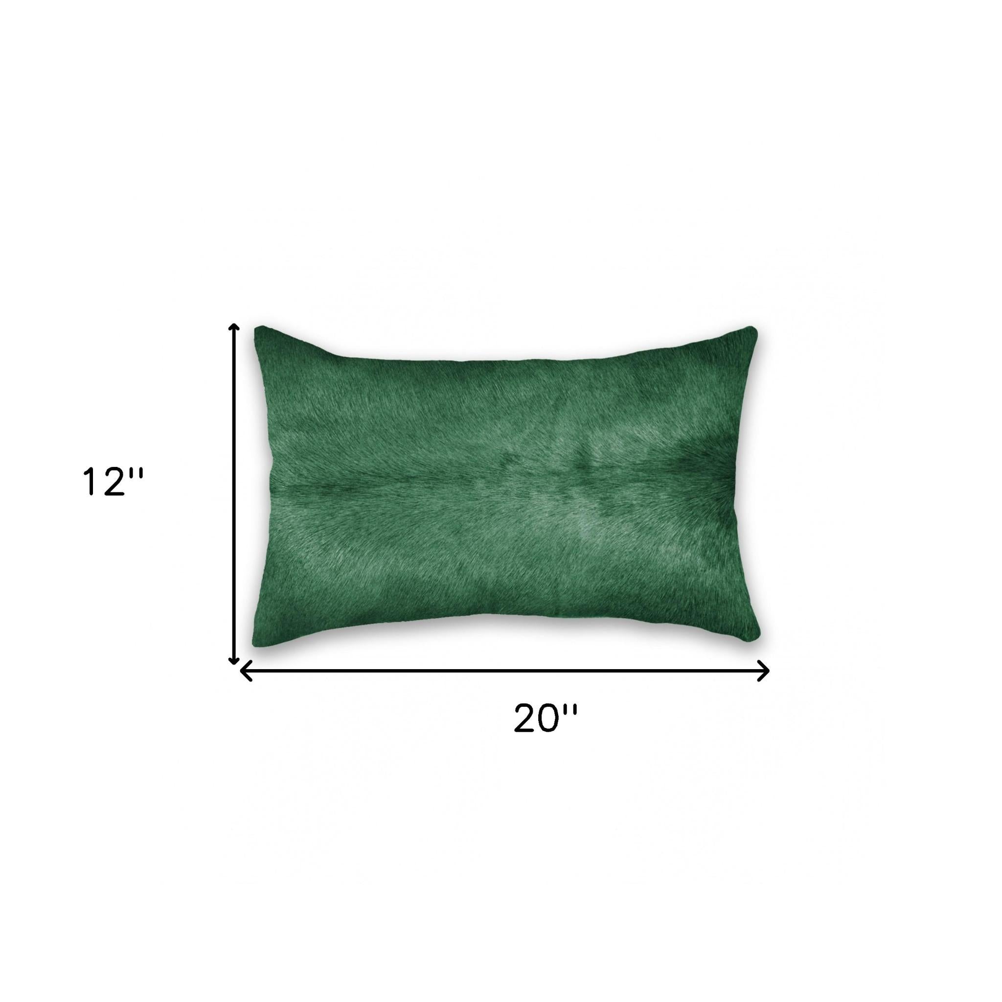 12" X 20" Green Cowhide Throw Pillow
