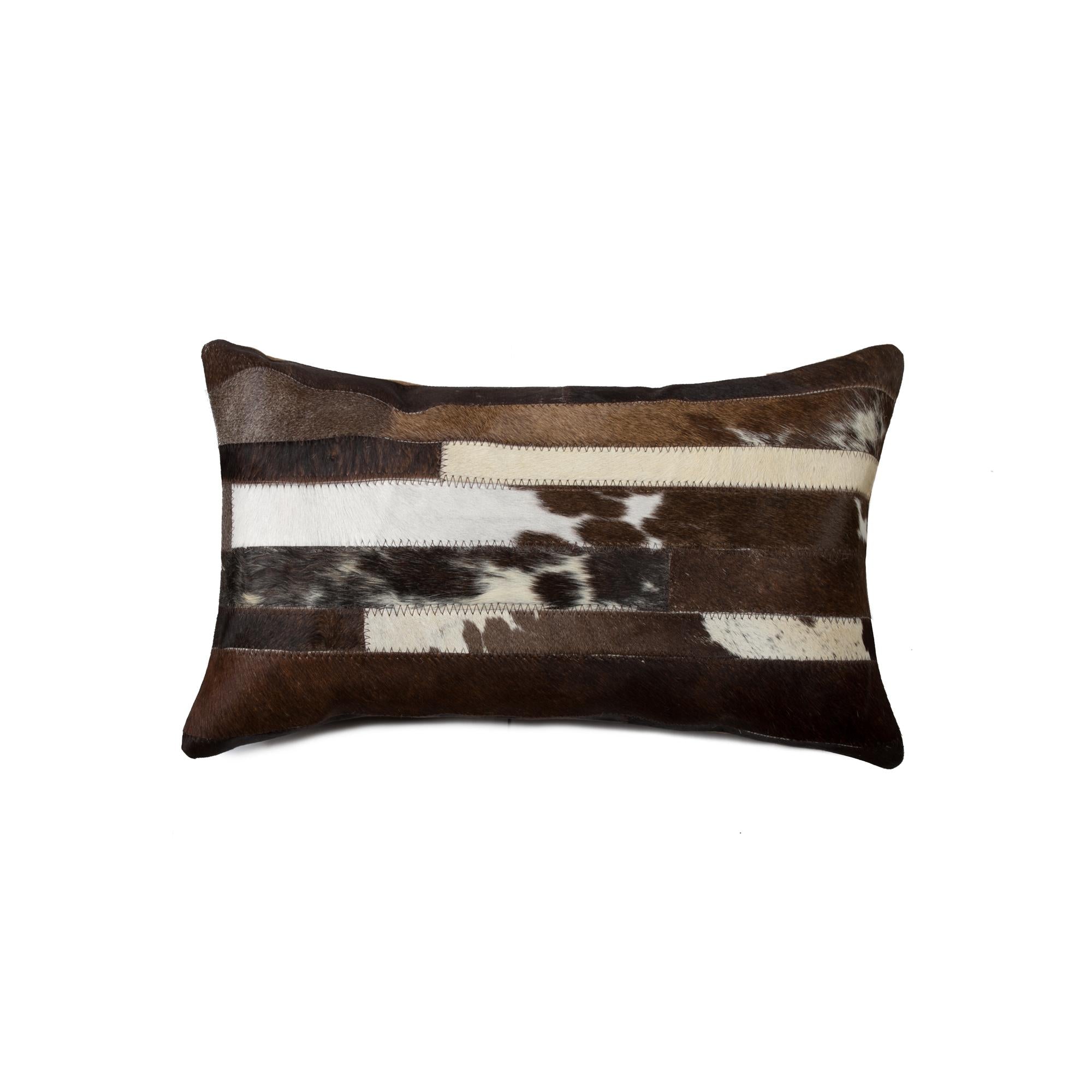 12" X 20" Brown Black And White Cowhide Throw Pillow