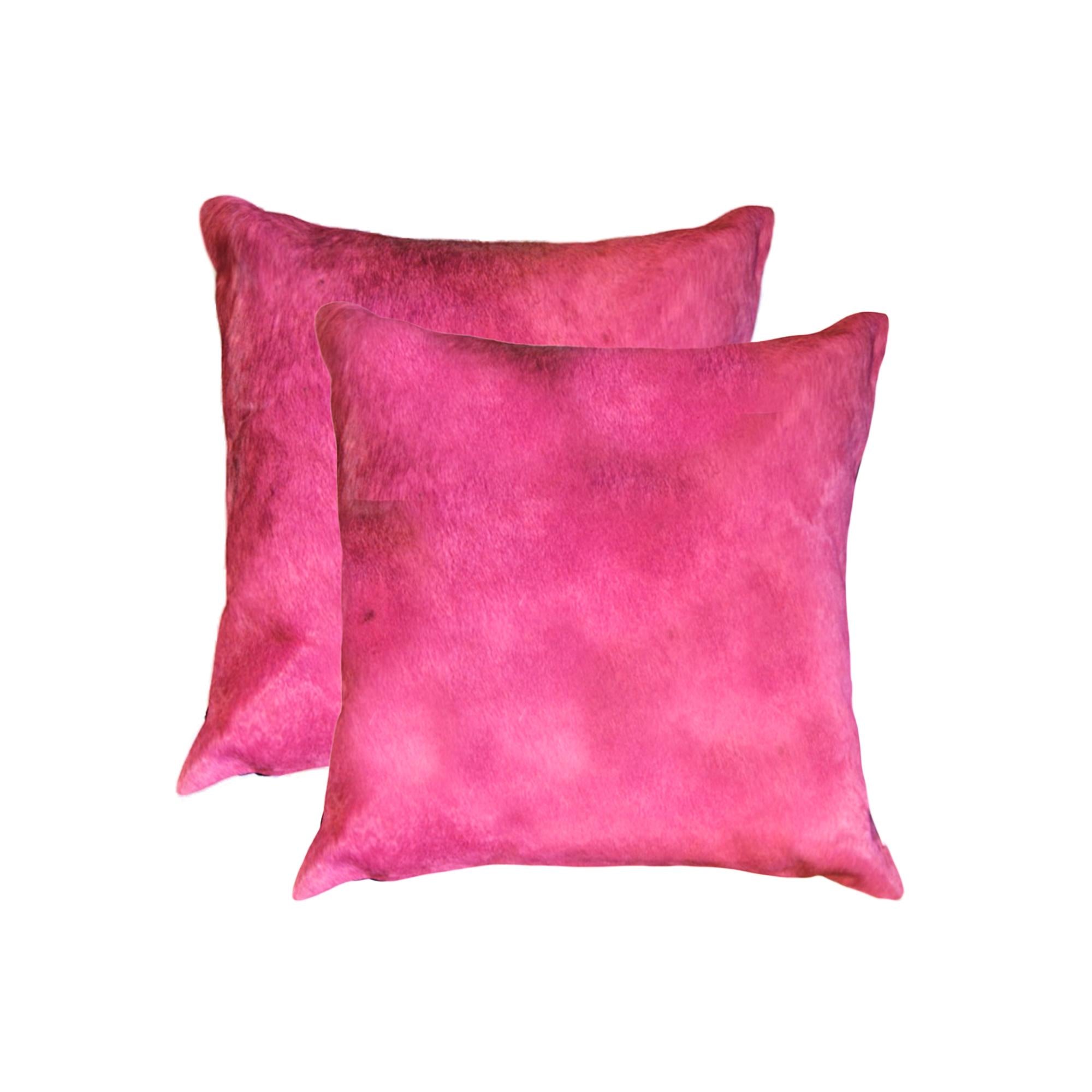 Set of Two 18" Fuchsia Cowhide Throw Pillows