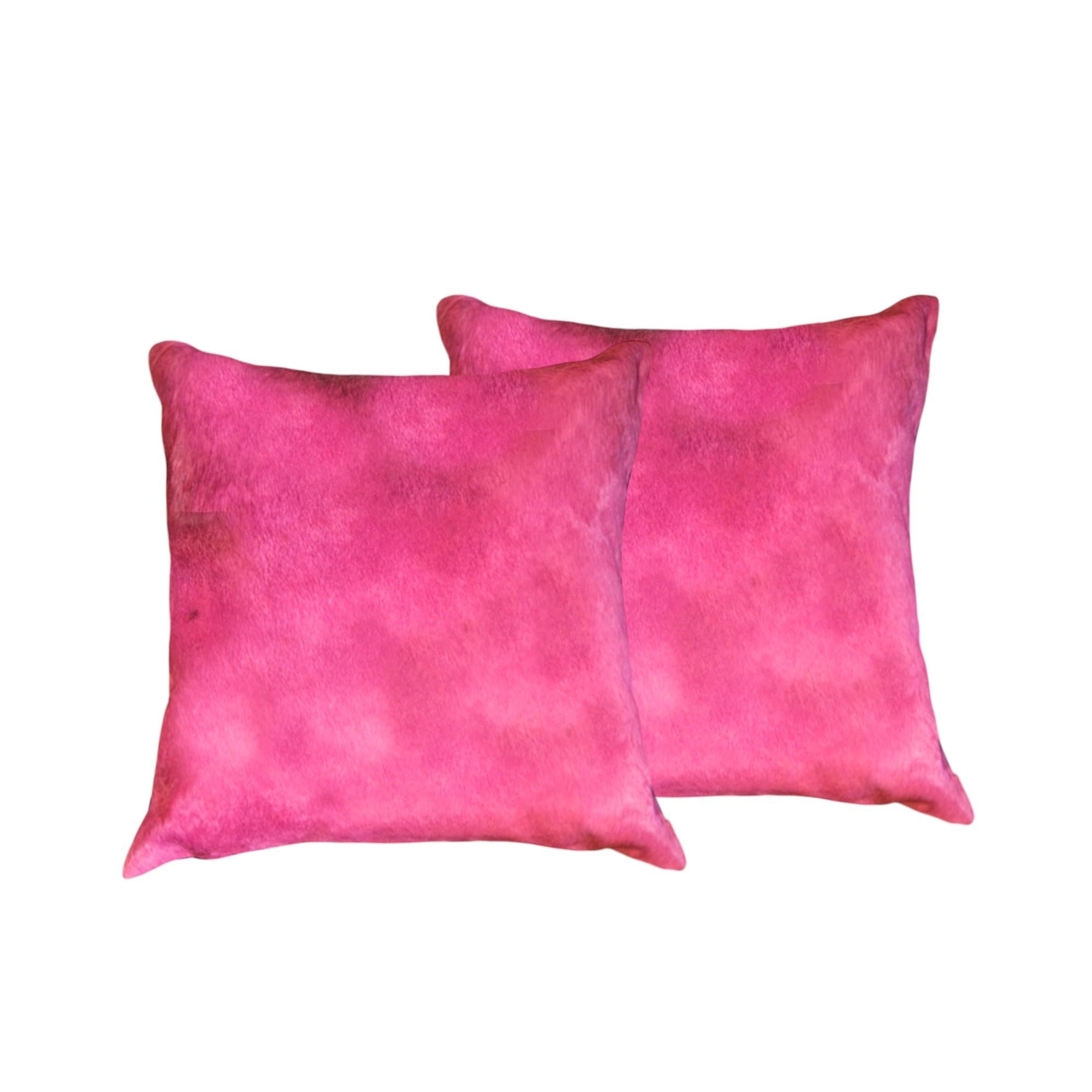 Set of Two 18" Fuchsia Cowhide Throw Pillows