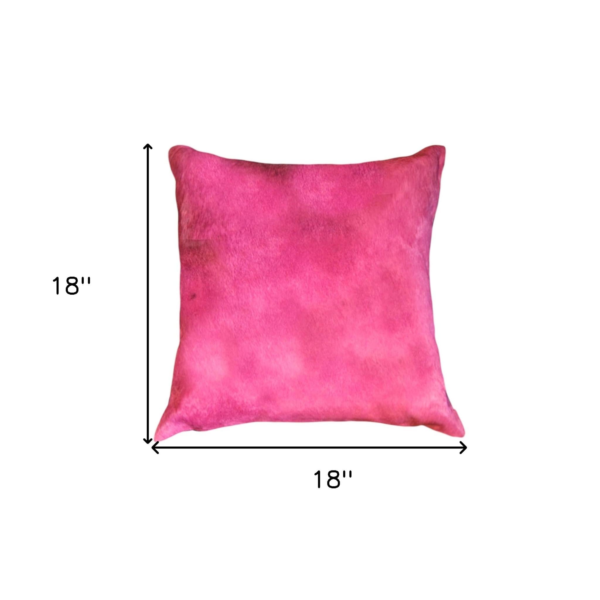 Set of Two 18" Fuchsia Cowhide Throw Pillows