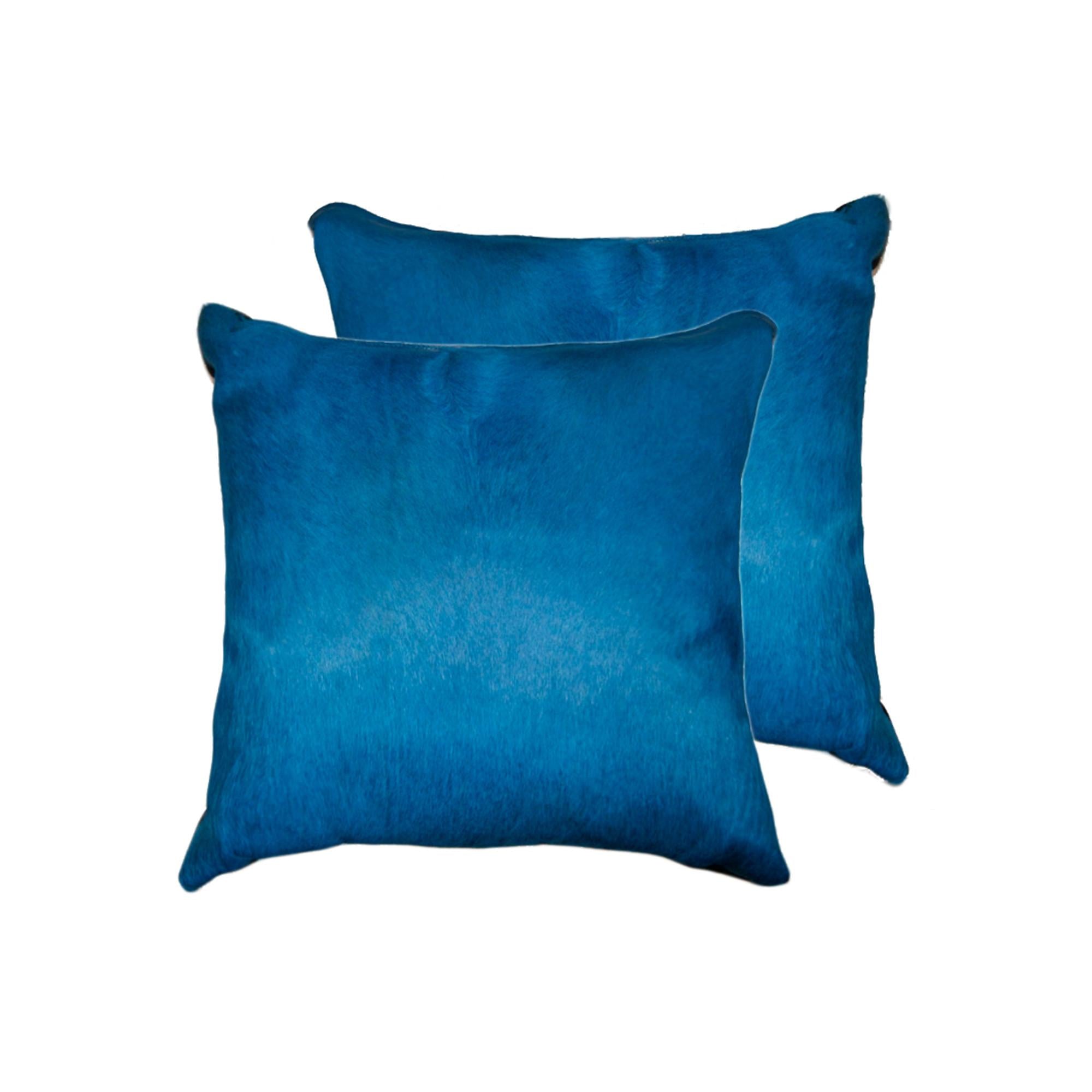 Set of Two 18" Royal Blue Cowhide Throw Pillows