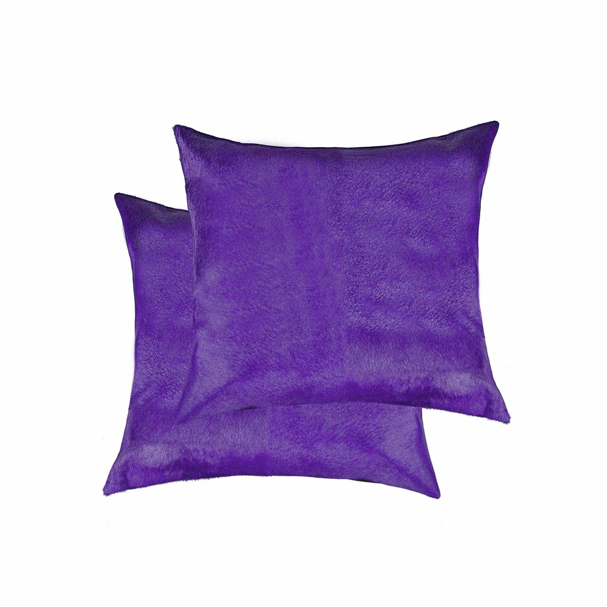 Set of Two 18" Purple Cowhide Throw Pillows