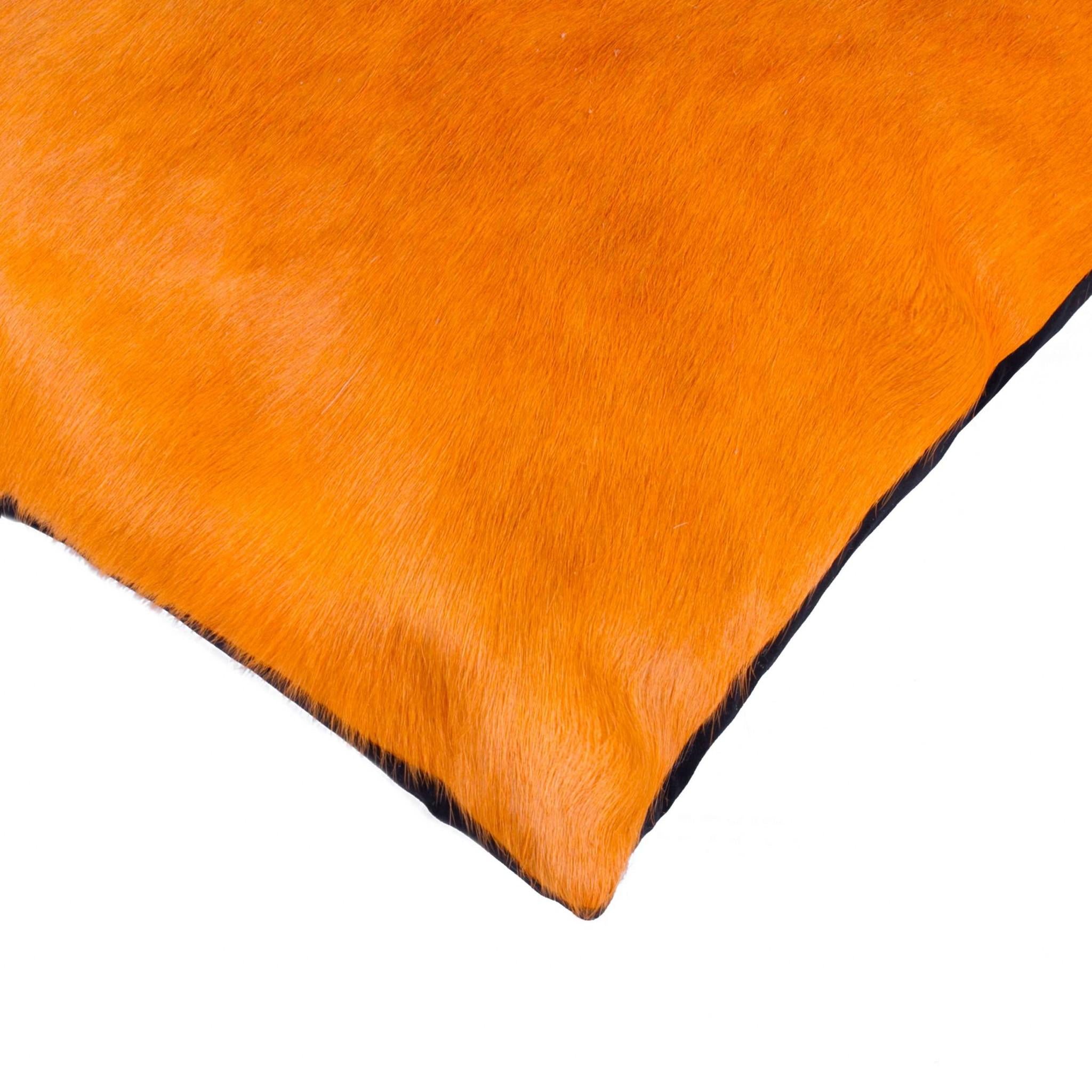 Set of Two 18" Orange Genuine Cowhide Throw Pillows