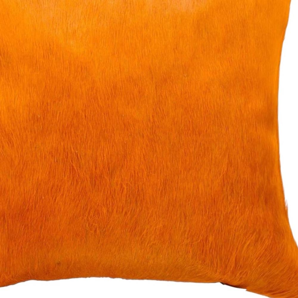 Set of Two 18" Orange Genuine Cowhide Throw Pillows