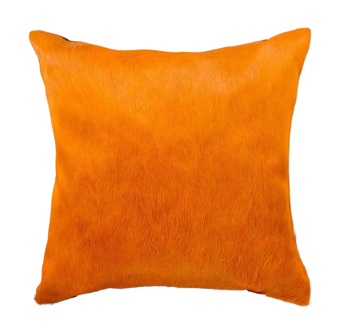 Set of Two 18" Orange Genuine Cowhide Throw Pillows