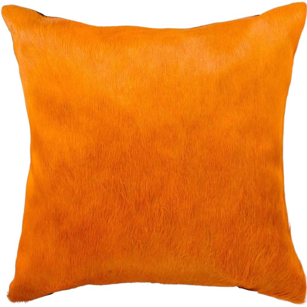 Set of Two 18" Orange Genuine Cowhide Throw Pillows