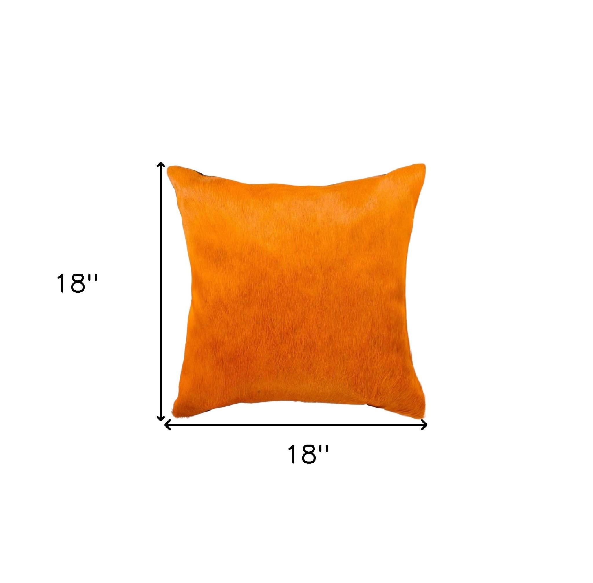 Set of Two 18" Orange Genuine Cowhide Throw Pillows