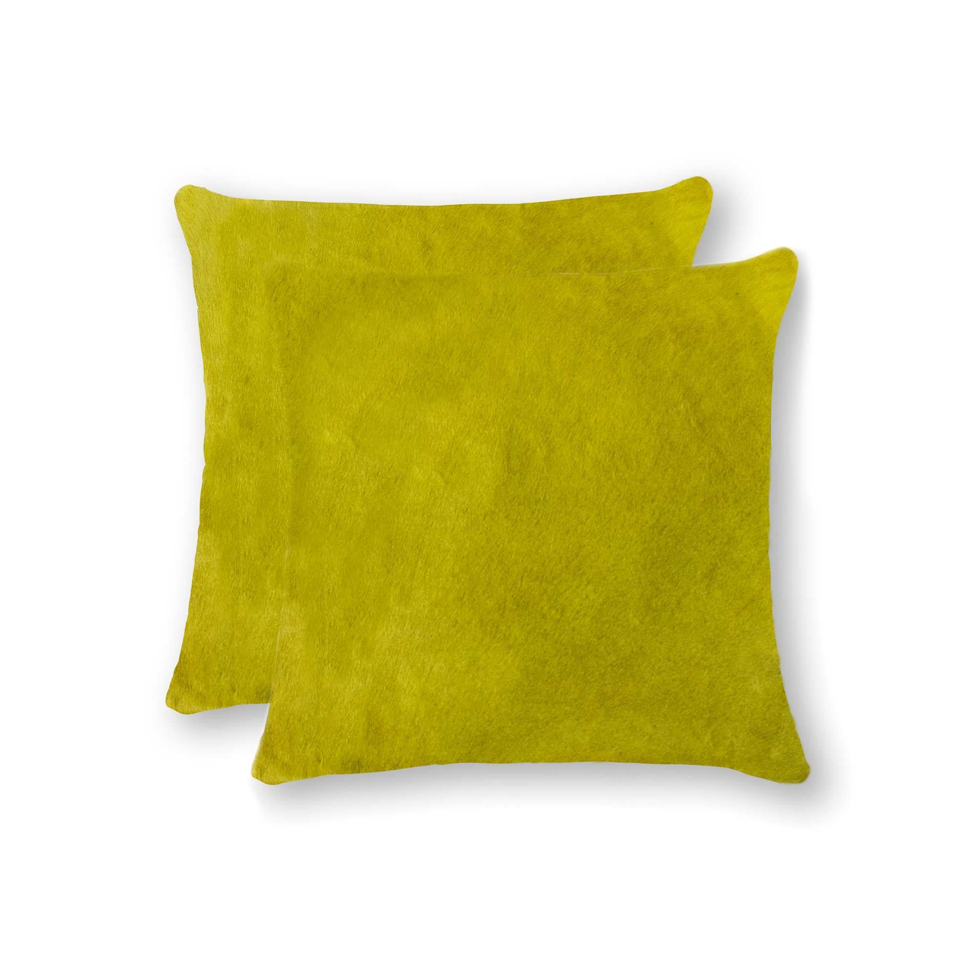 Set of Two 18" Yellow Cowhide Throw Pillows