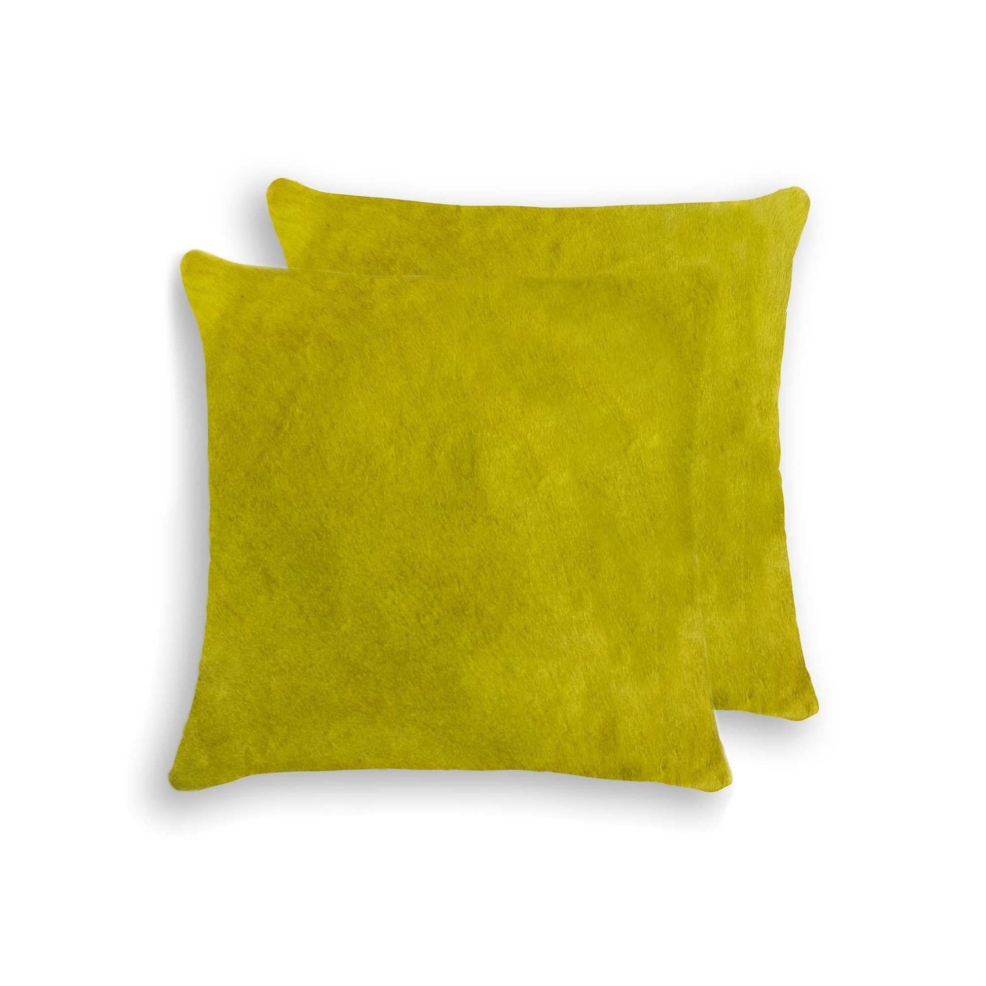 Set of Two 18" Yellow Cowhide Throw Pillows
