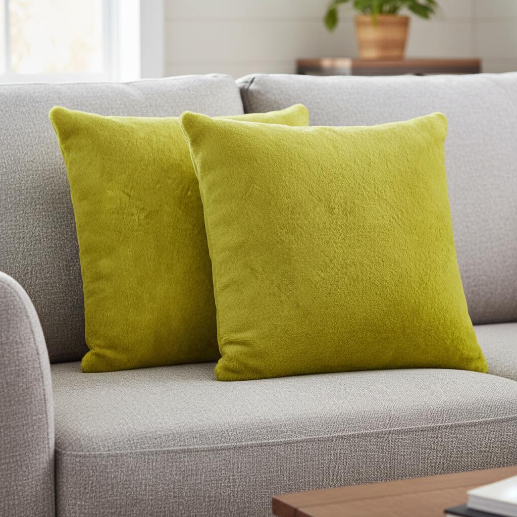 Set of Two 18" Yellow Cowhide Throw Pillows