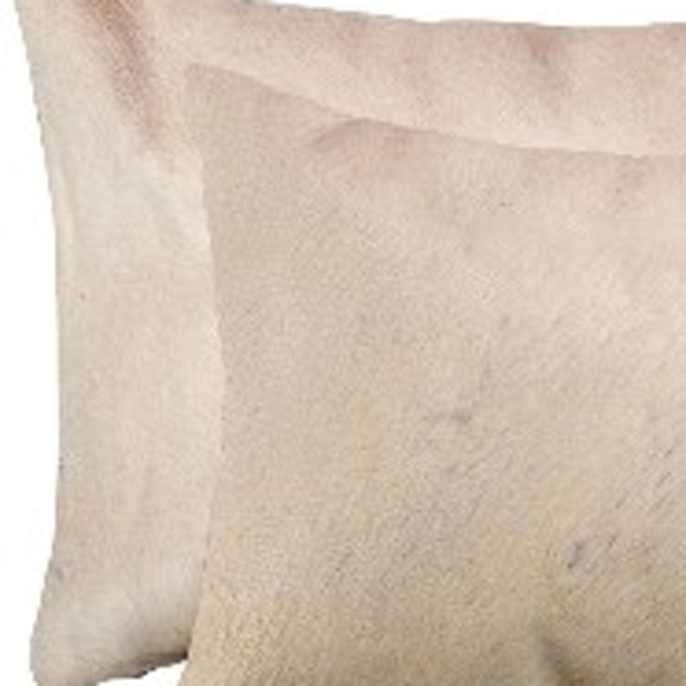 Set of Two 12" X 20" Tan Cowhide Throw Pillows