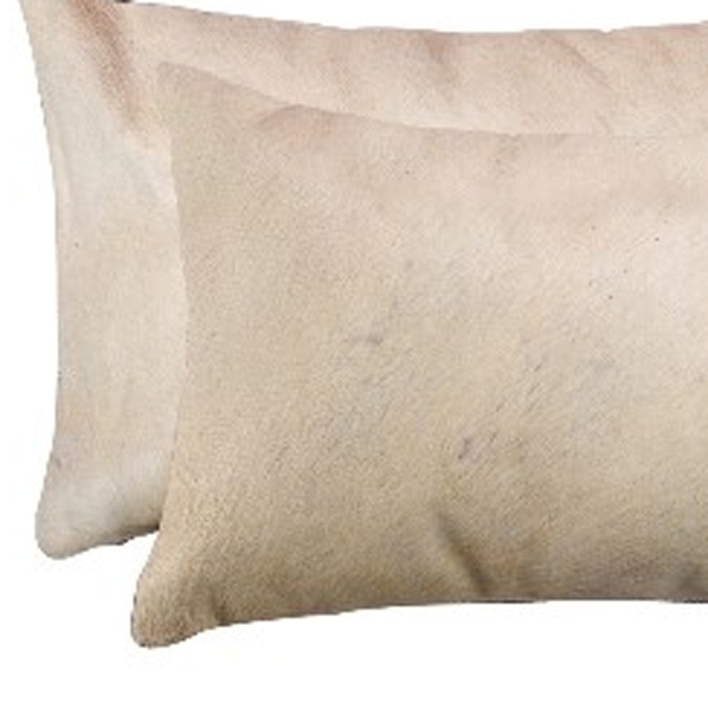 Set of Two 12" X 20" Tan Cowhide Throw Pillows
