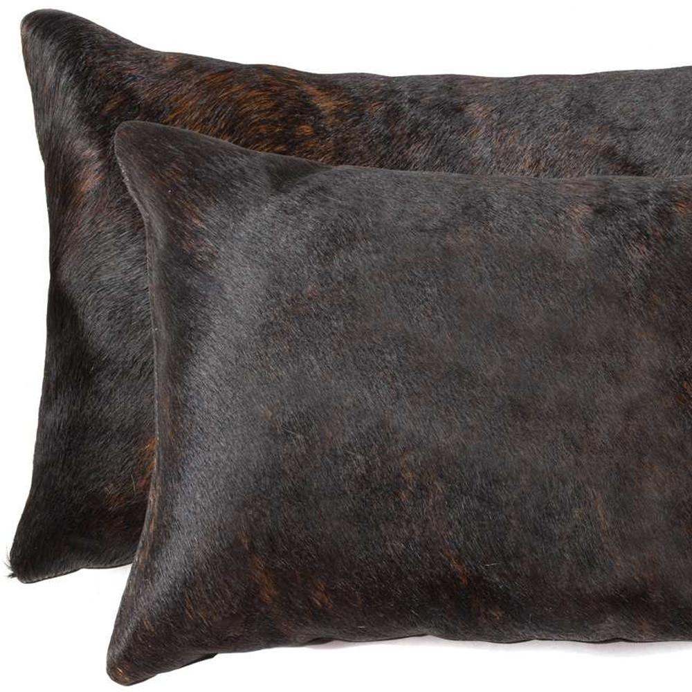 Set of Two 12" X 20" Chocolate Cowhide Cowhide Throw Pillows