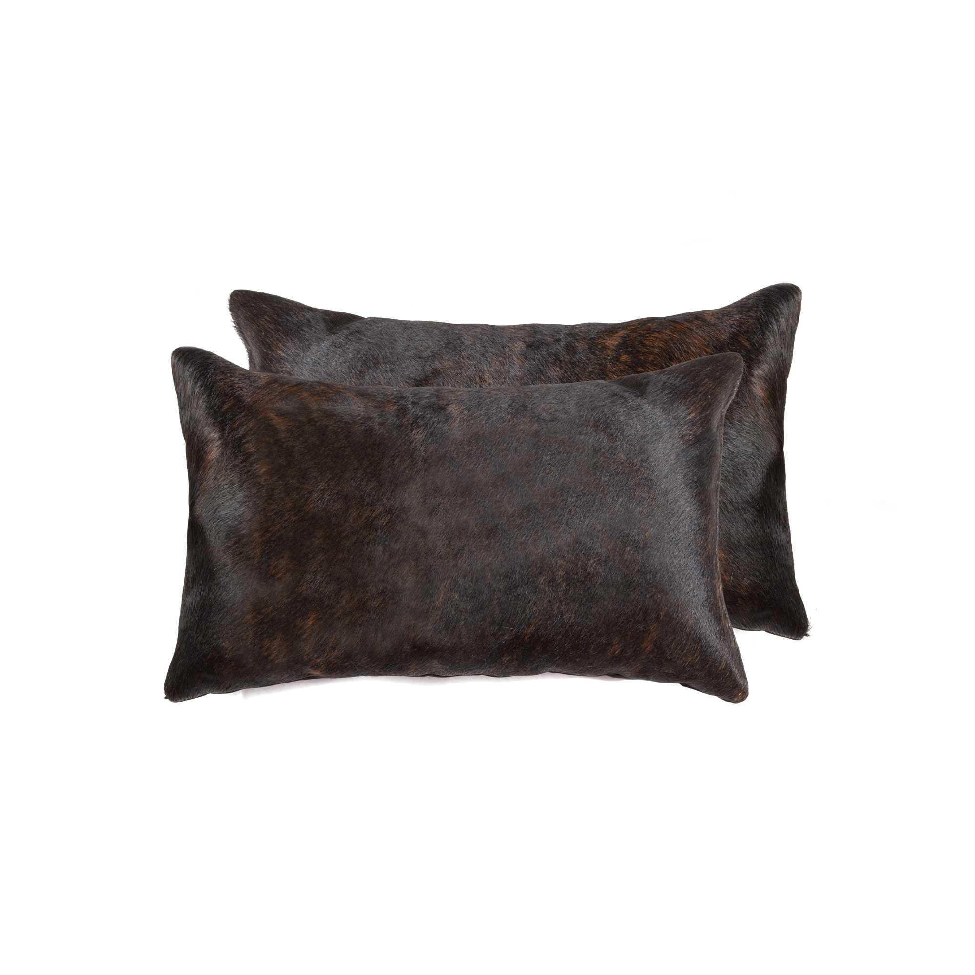 Set of Two 12" X 20" Chocolate Cowhide Cowhide Throw Pillows