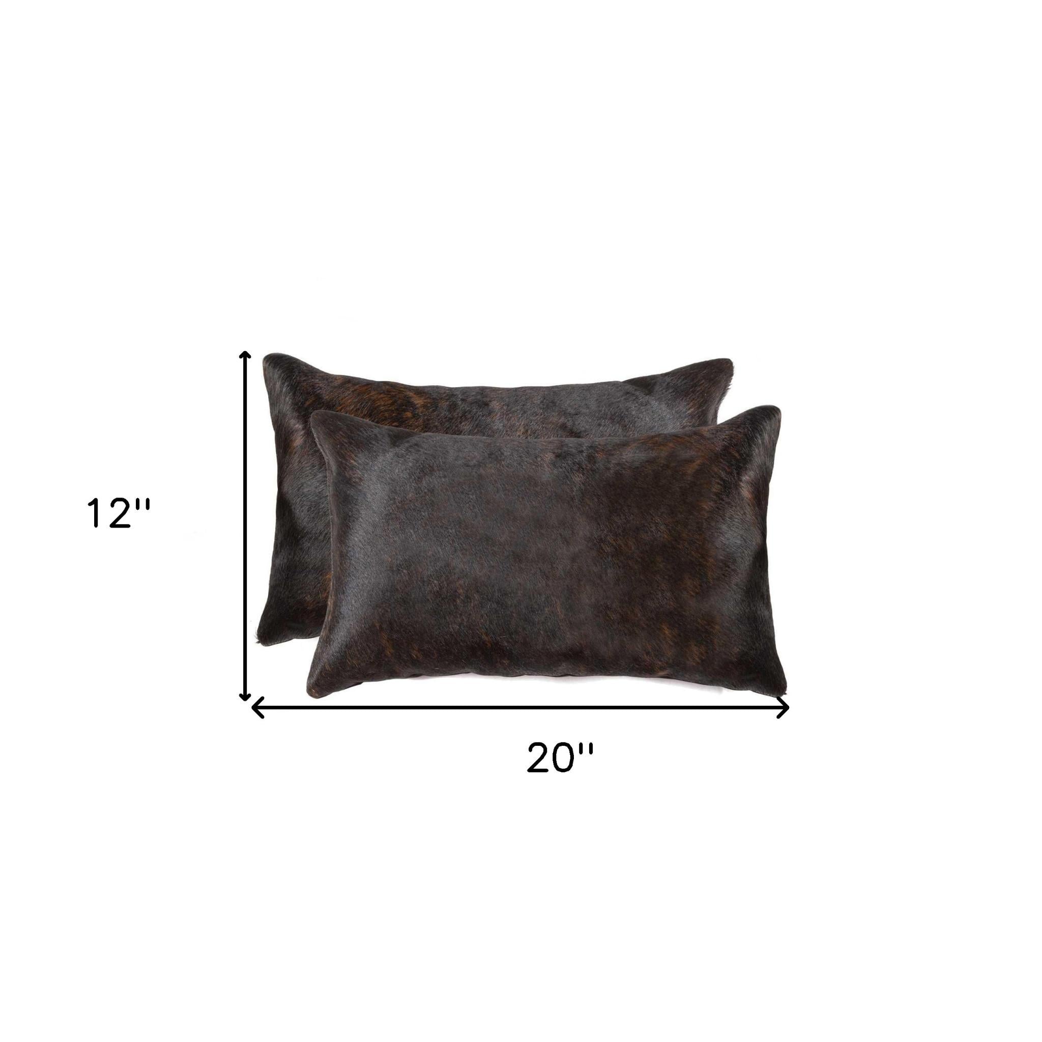 Set of Two 12" X 20" Chocolate Cowhide Cowhide Throw Pillows