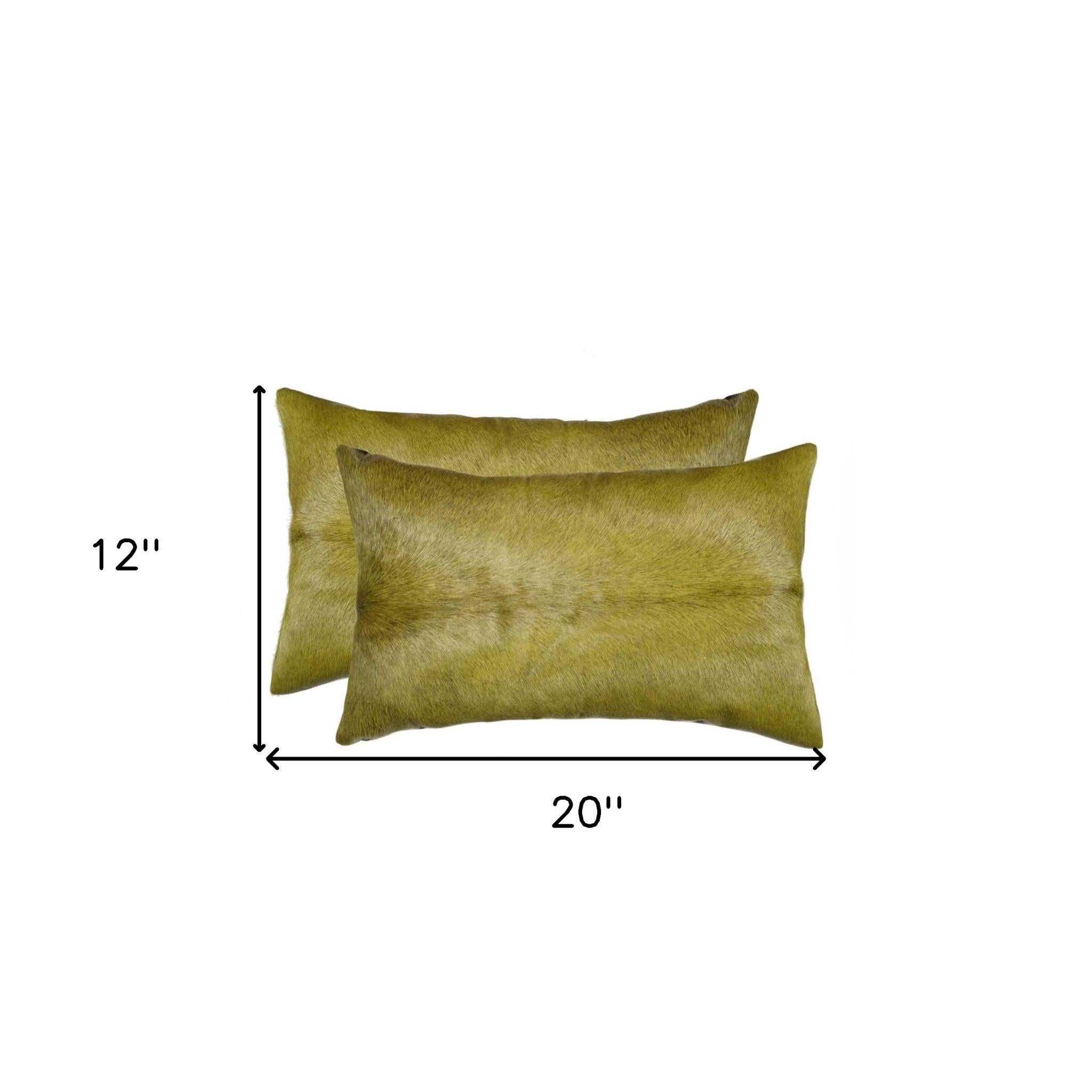 Set of Two 12" X 20" Lime Green Cowhide Throw Pillow