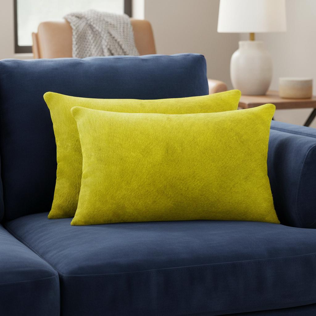 12" X 20" X 5" Yellow Cowhide  Pillow 2 Pack