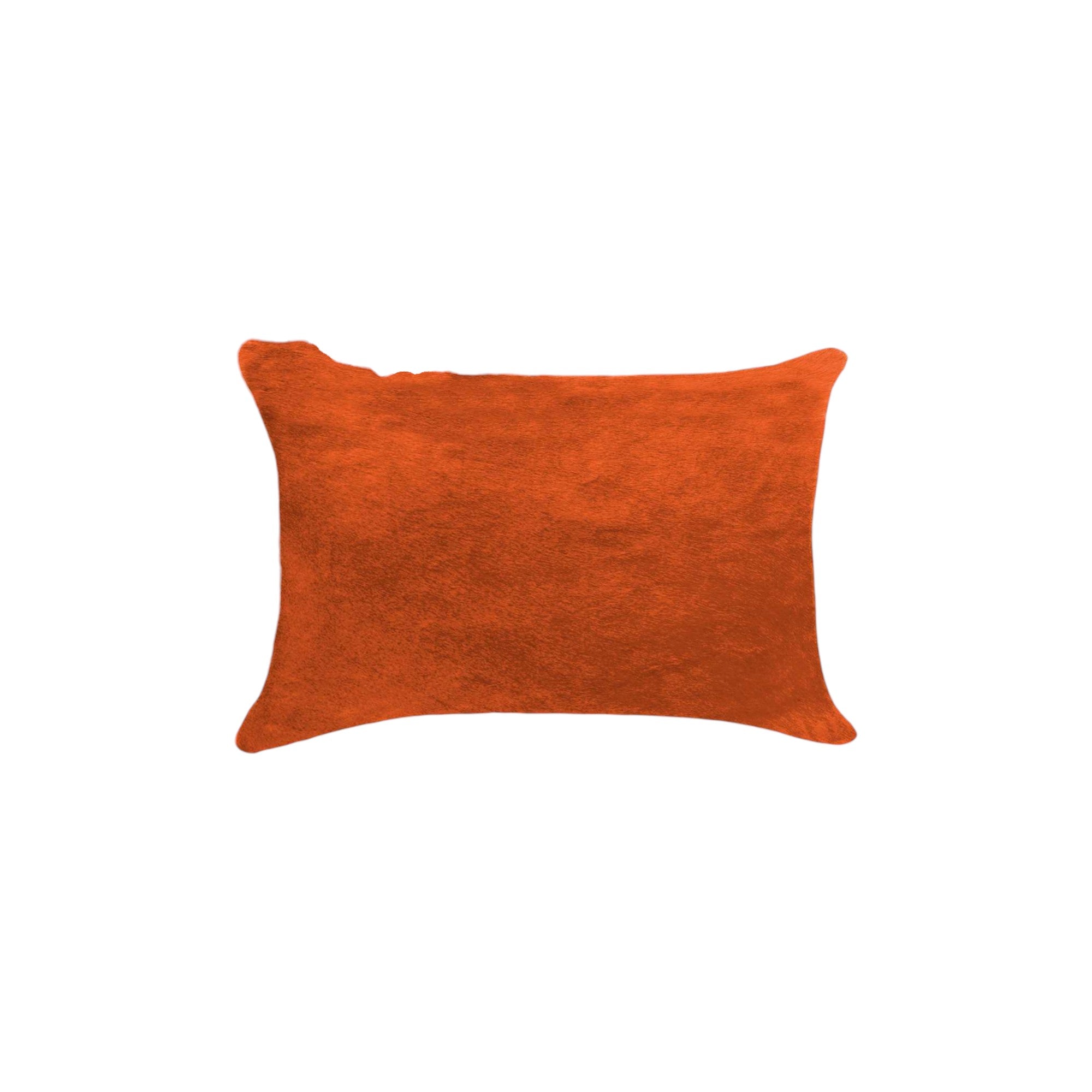 Set of Two 12" X 20" Orange Genuine Cowhide Lumbar Throw Pillows