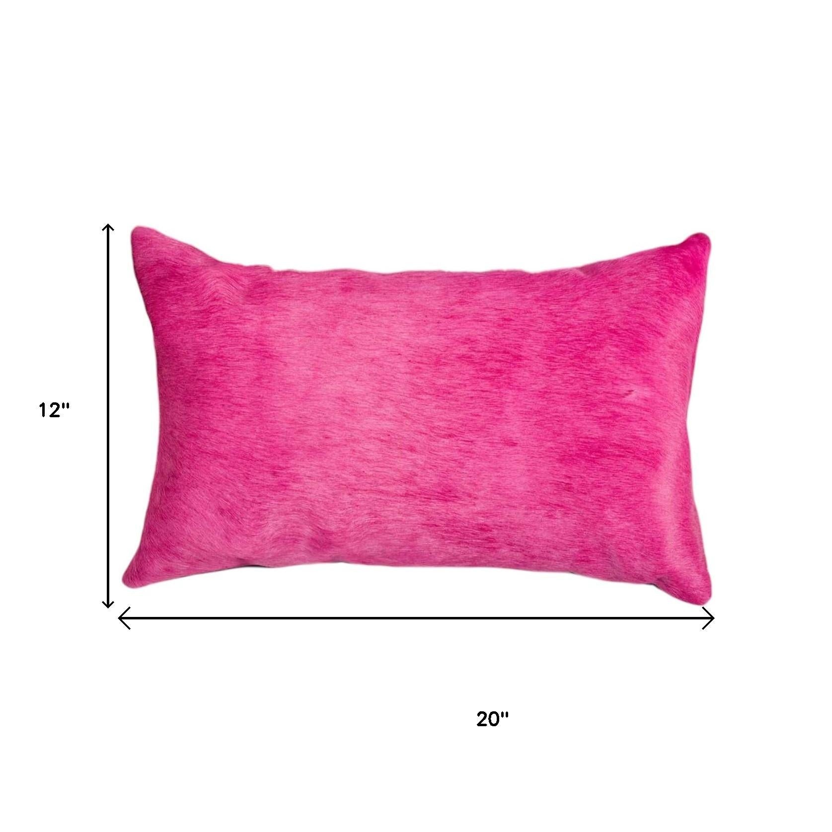 Set of Two 12" X 20" Fuchsia Cowhide Lumbar Throw Pillows