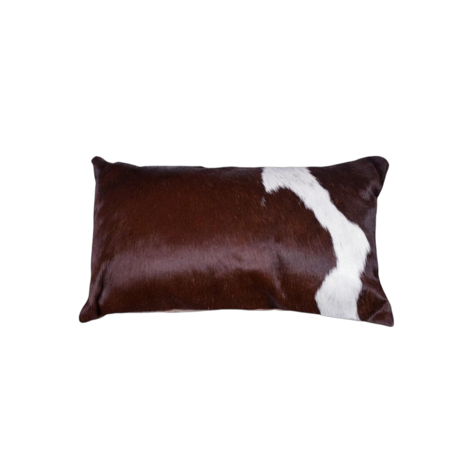12" X 20" X 5" Chocolate And White Cowhide  Pillow 2 Pack