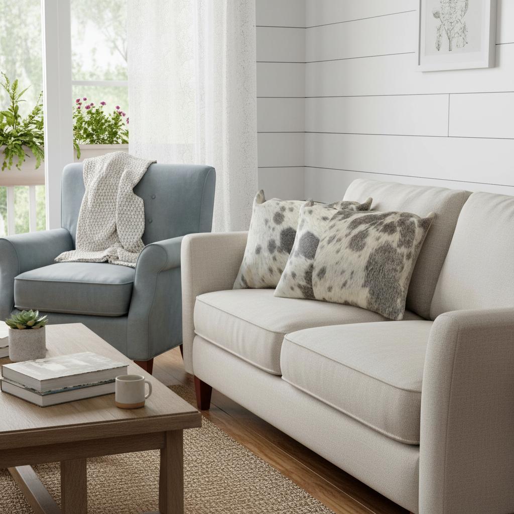 Set Of 2 Gray And White Natural Cowhide Pillows
