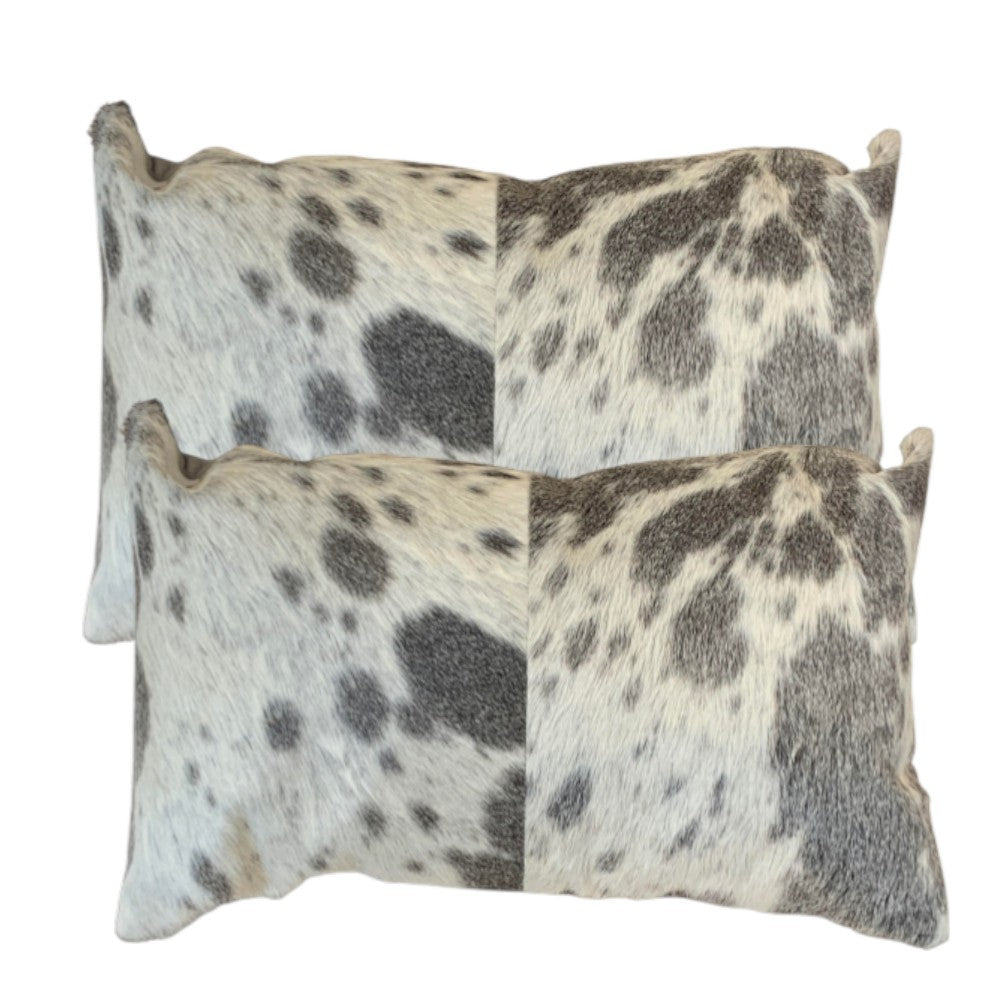 Set Of 2 Gray And White Natural Cowhide Pillows