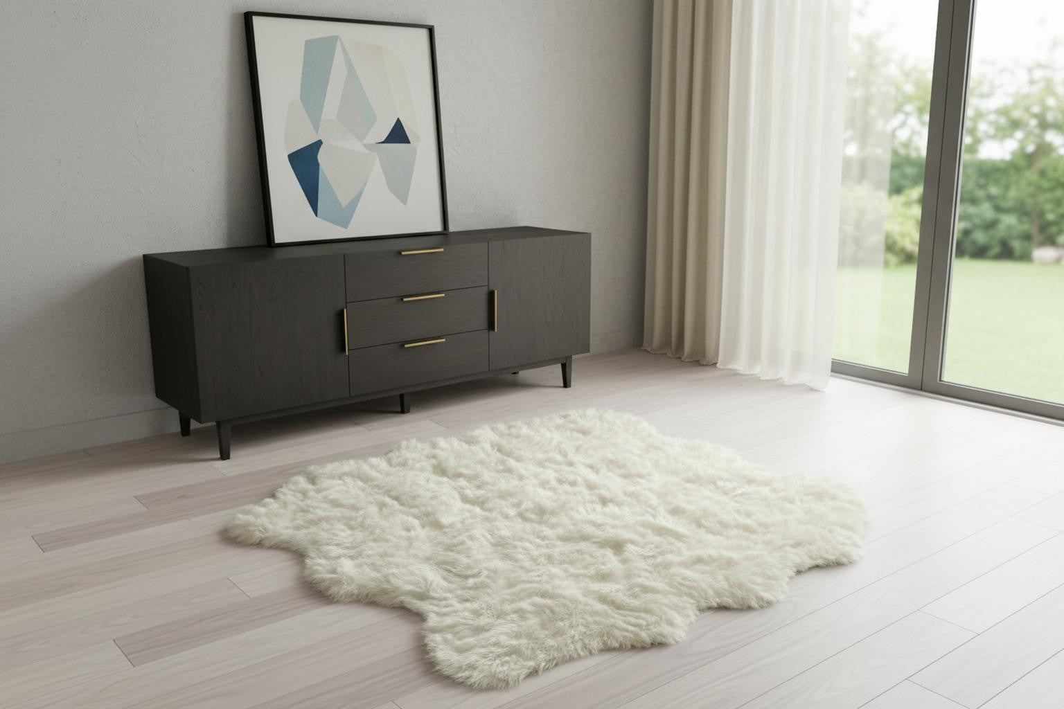 5' X 6' Off White Animal Print Shag Area Rug