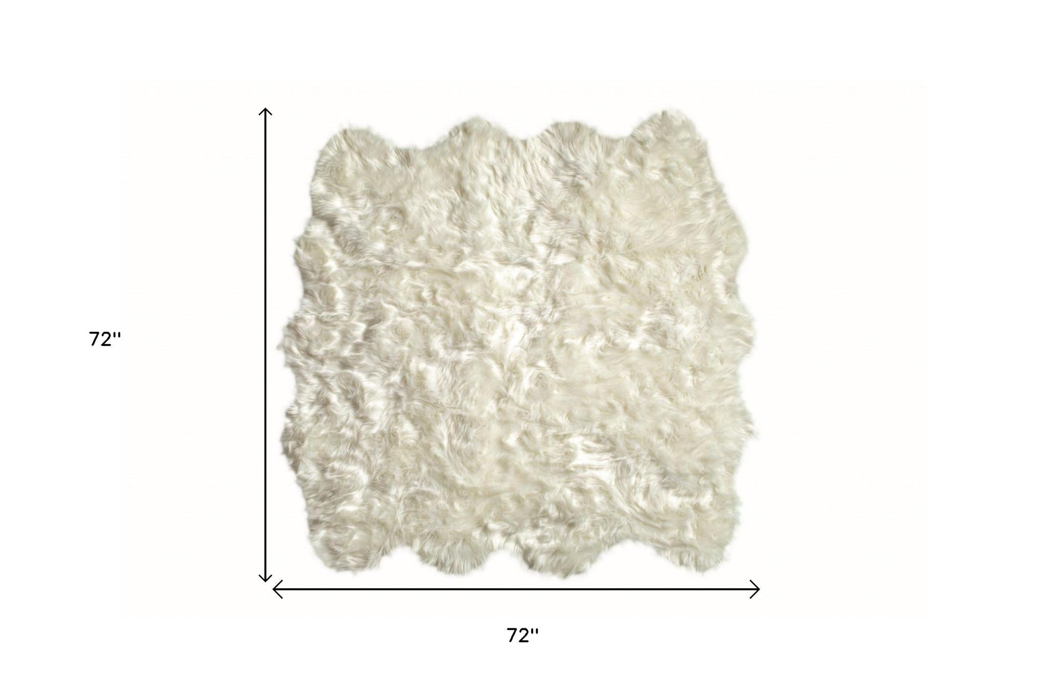 6' X 6' Off White Faux Fur Area Rug