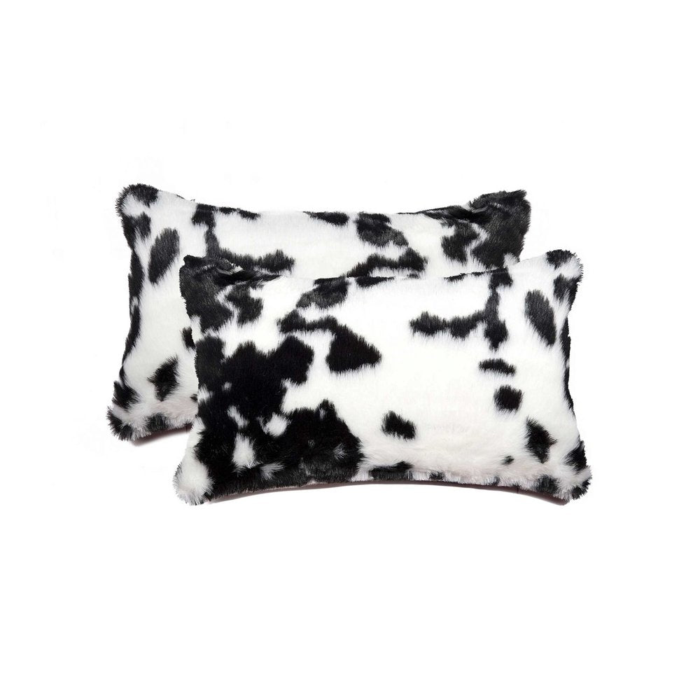 Set of Two 12" X 20" Black and White Throw Pillows