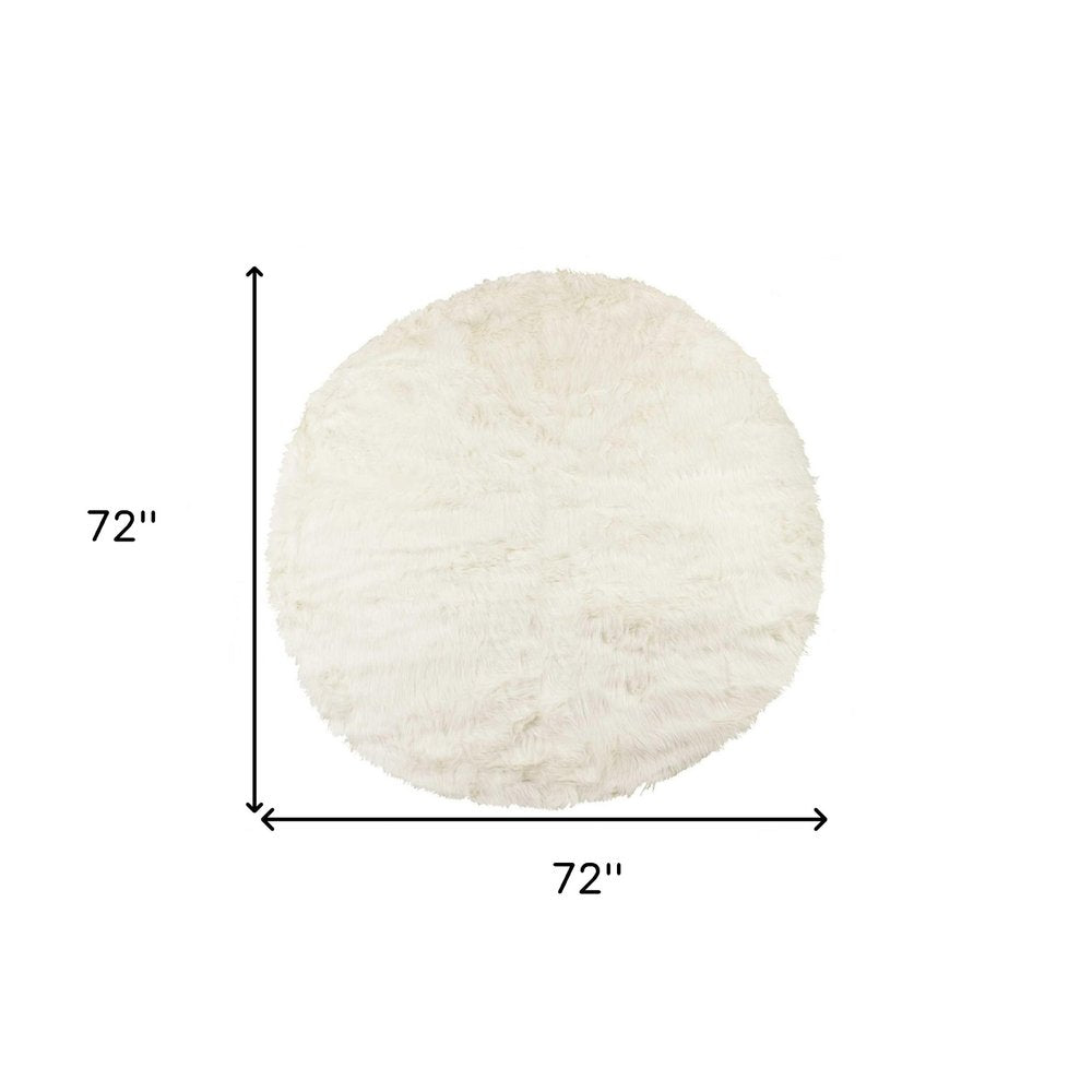 6' X 6' Off White Faux Fur Shag Washable Round Rug