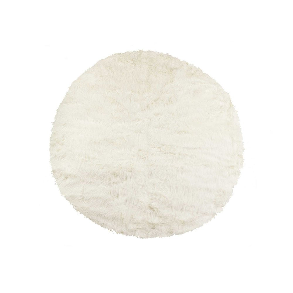 6' X 6' Off White Faux Fur Shag Washable Round Rug
