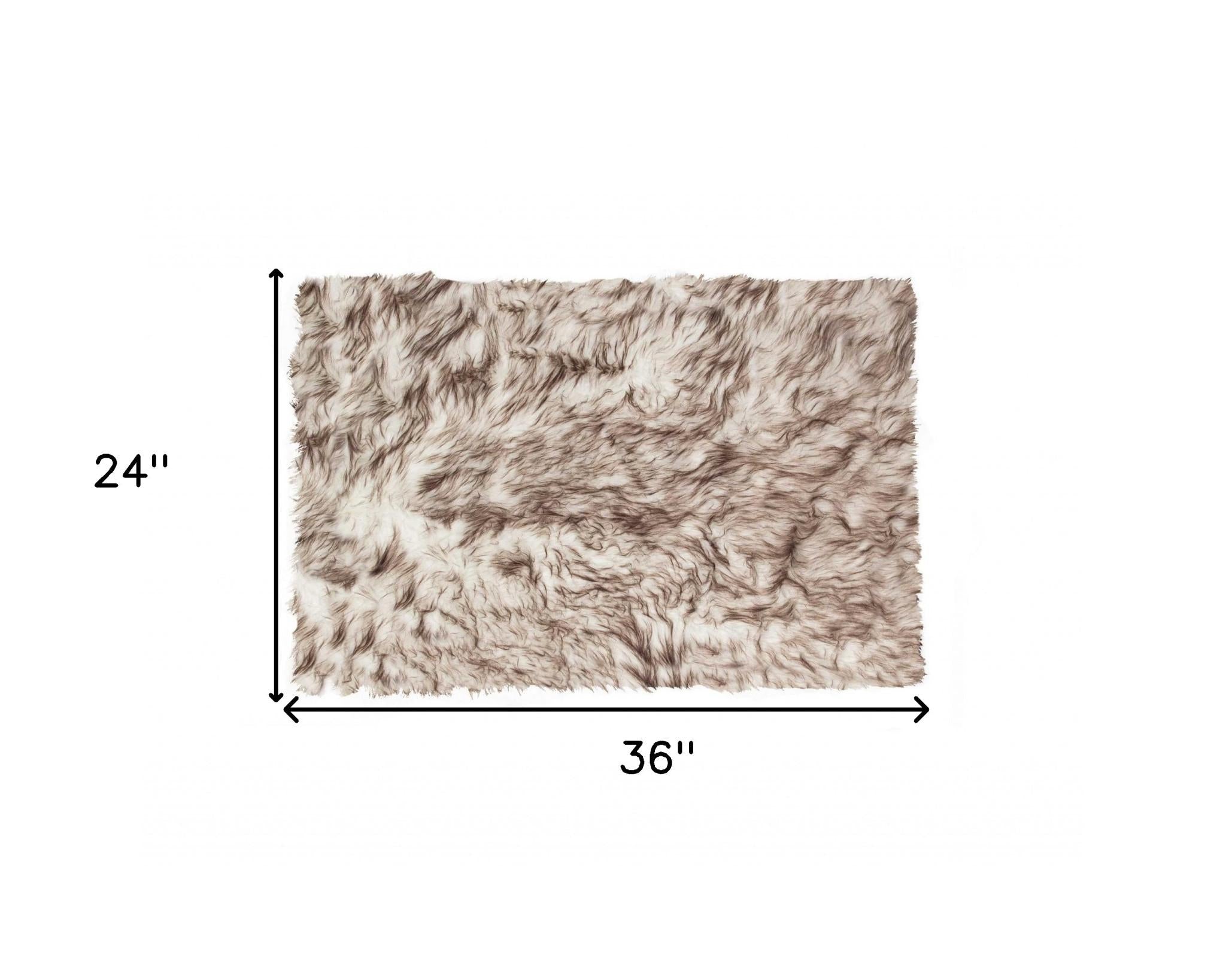 2' X 3' Brown and White Faux Sheepskin Ombre Machine Tufted Non Skid Area Rug