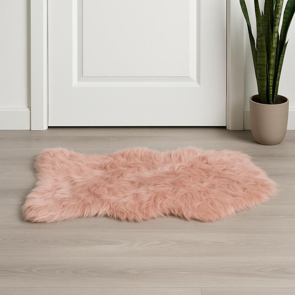 2' X 3' Dusty Rose Faux Sheepskin Washable Area Rug