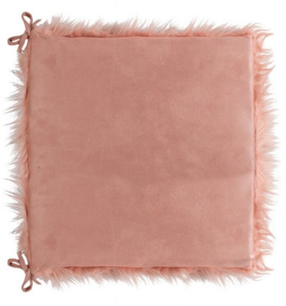 Set of Two 16" X 2" Pink Faux Fur Dining Chair Pads