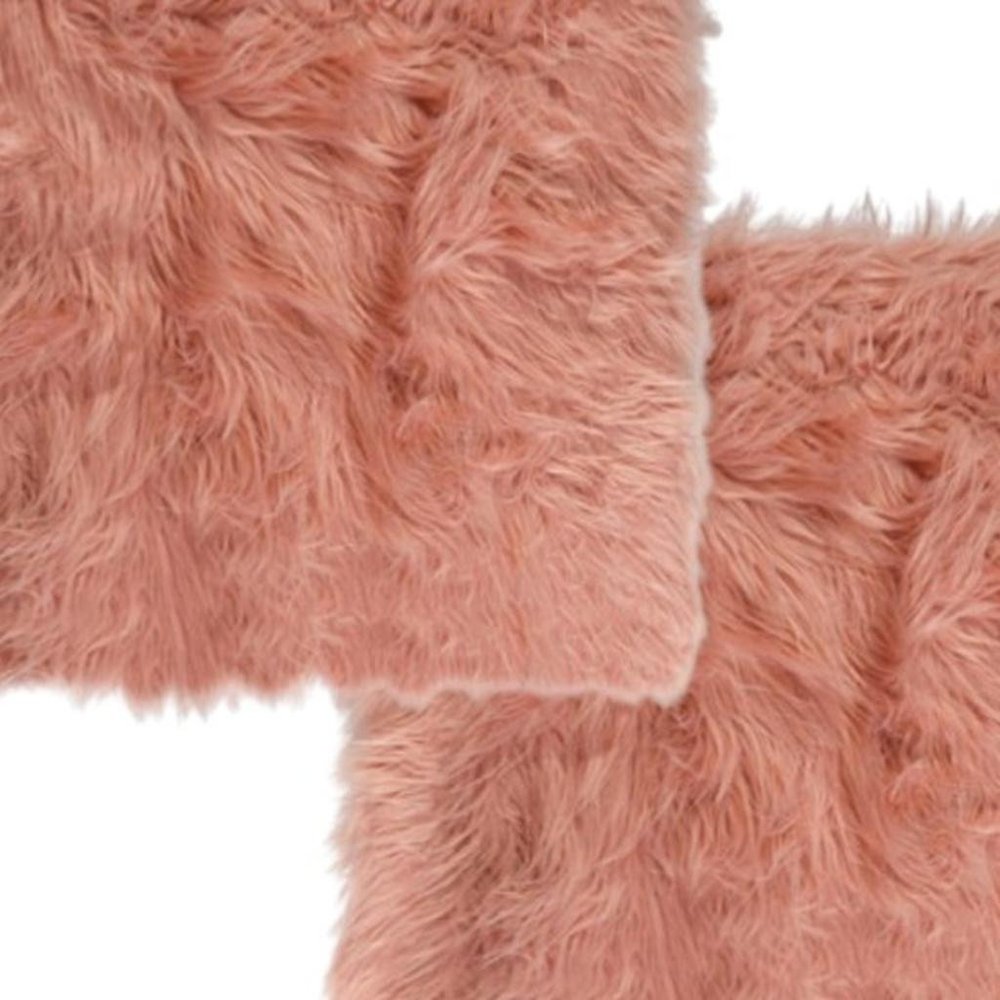 Set of Two 16" X 2" Pink Faux Fur Dining Chair Pads