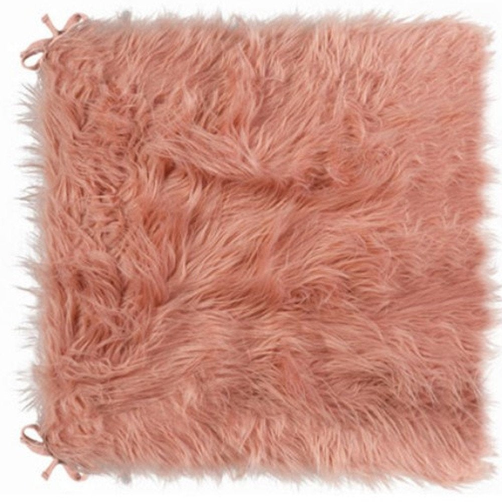 Set of Two 16" X 2" Pink Faux Fur Dining Chair Pads