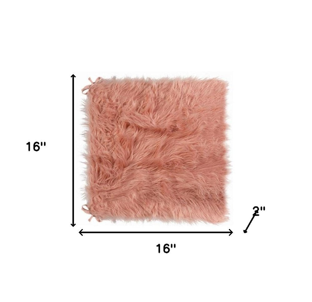 Set of Two 16" X 2" Pink Faux Fur Dining Chair Pads