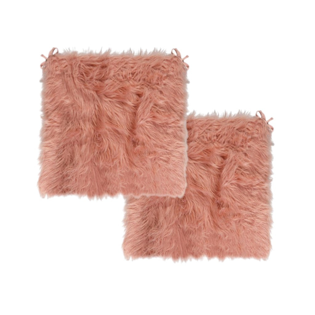 Set of Two 16" X 2" Pink Faux Fur Dining Chair Pads